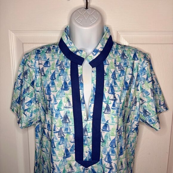 CABANA LIFE Twill Tape Mini Dress Upf 50 Nautical Sailboat Caftan Blue L NWT - Picture 5 of 10